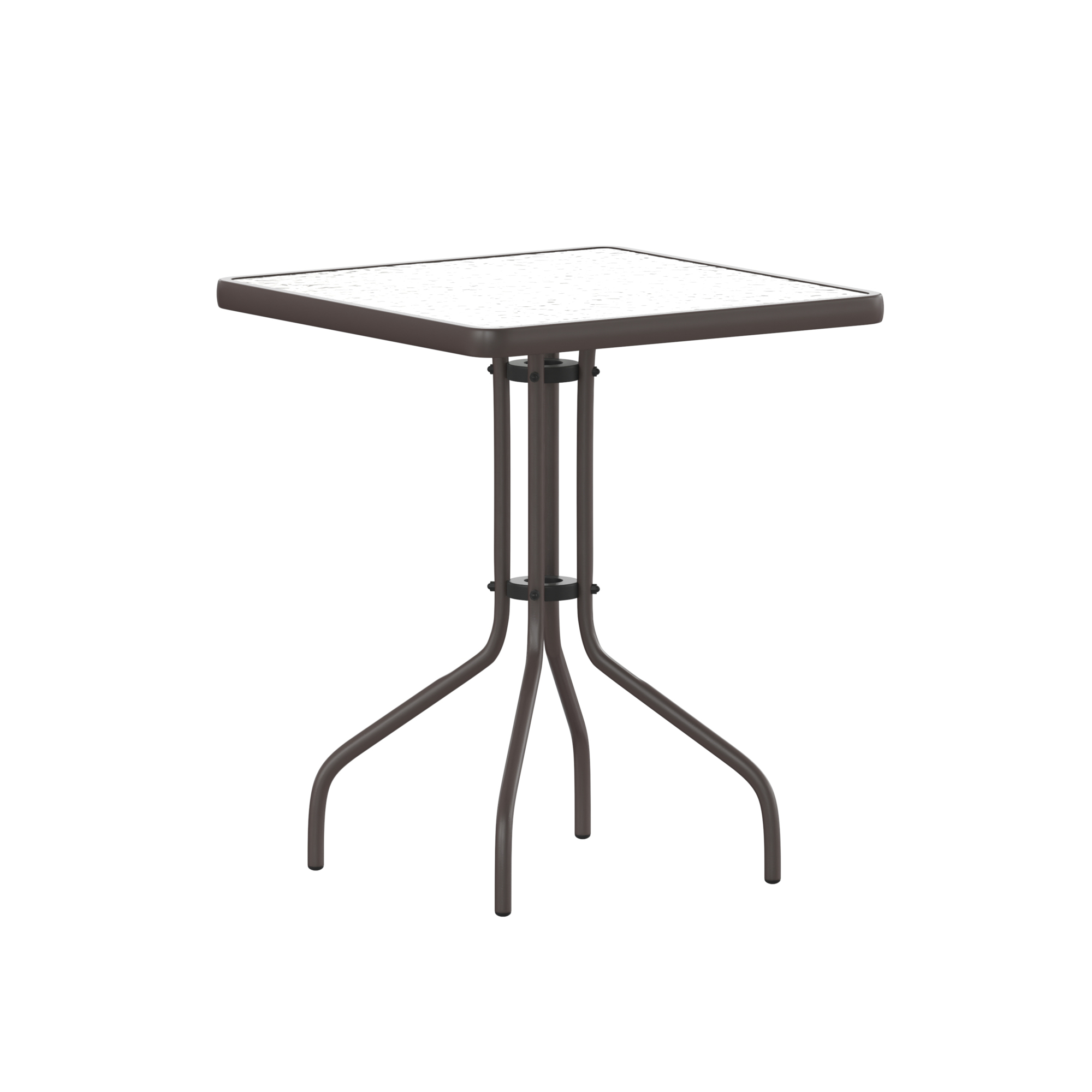 Flash Furniture, 23.5in. Square Tempered Glass Metal Table, Table Shape Square, Primary Color Brown, Height 28 in, Model# TLH073A1BZ